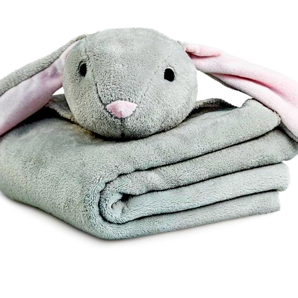 Large Plush Fluffy Blanket - with Animal Head Bunny